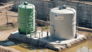 Chlorine Dosing Techniques for Water Tank Disinfection - Chlorine tablets being safely applied to a water storage tank.