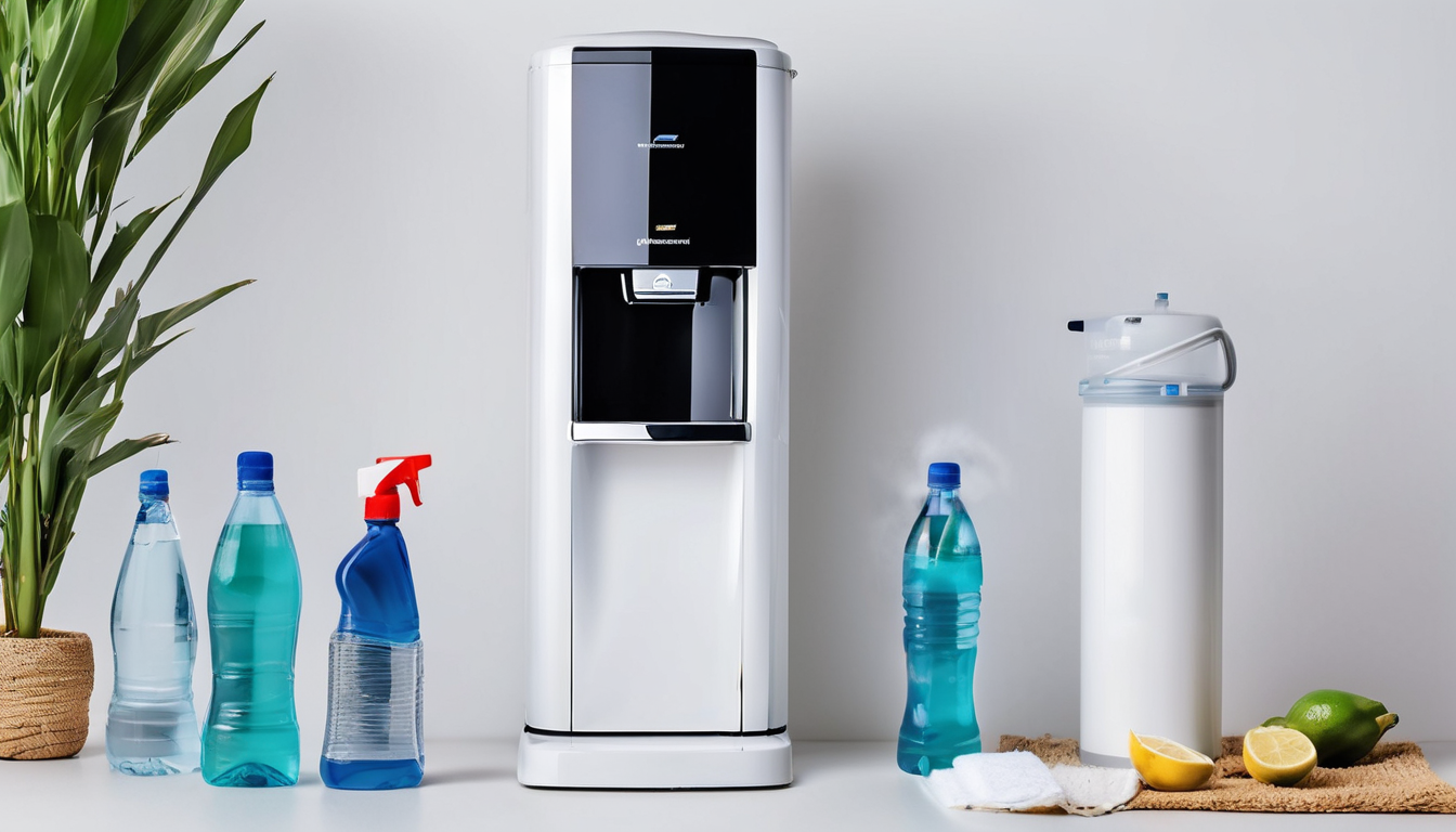 Professional water dispenser cleaning services Dubai - technician disinfecting unit