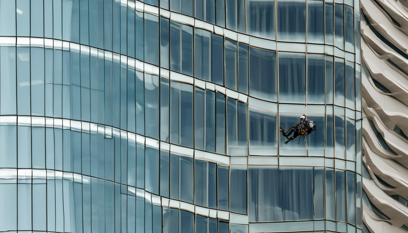 Rope Access Cleaning for Glass Facades Dubai Buildings - professional technician maintaining Dubai high-rise